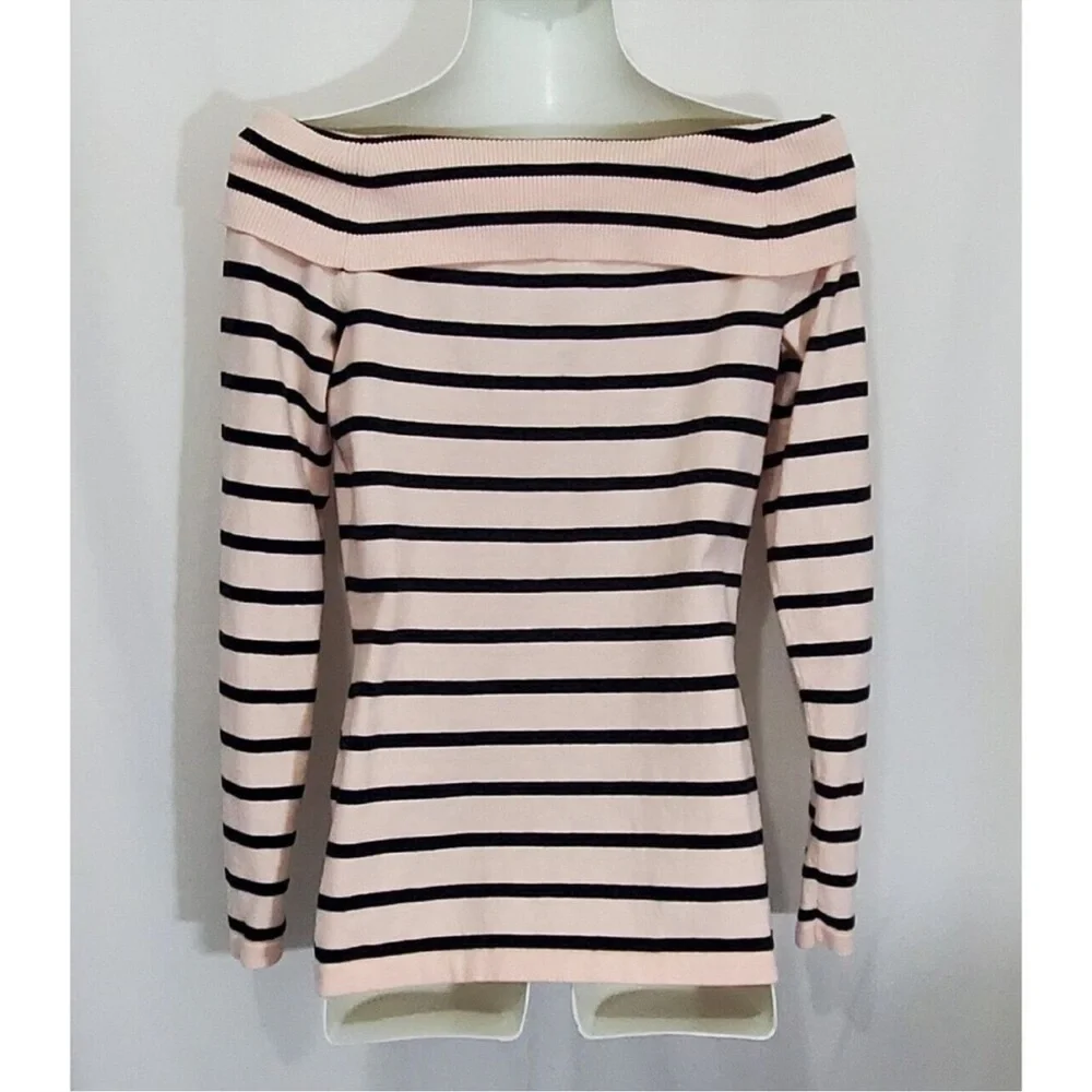 Lilly Pulitzer Off-Shoulder Small Clarette Sweater in Pink and Black Stripes